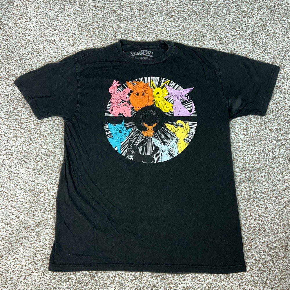 Pokemon Shirt Mens Large Black Casual Eevee Evolutions Graphic Tee Short Sleeve